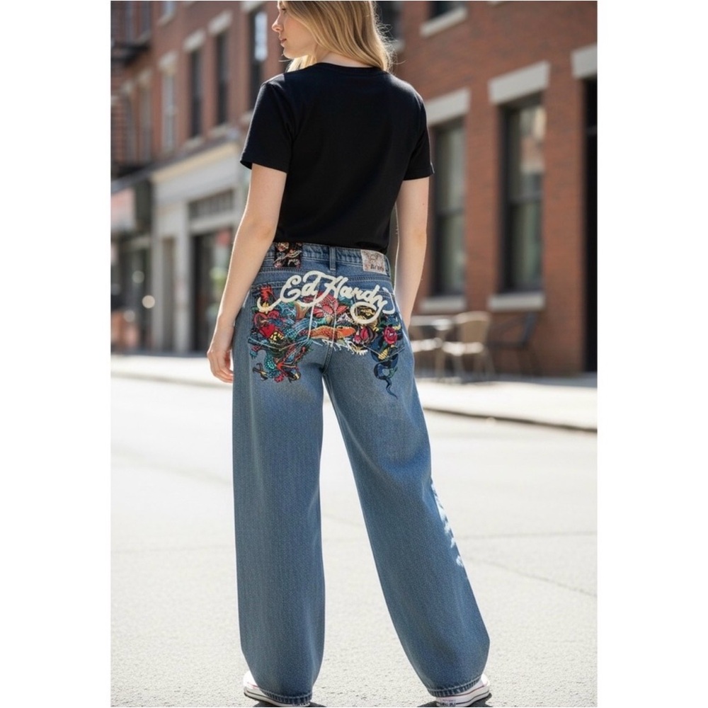 SOLD NWT Ed Hardy Tattoo baggy Y2K jeans SOLD